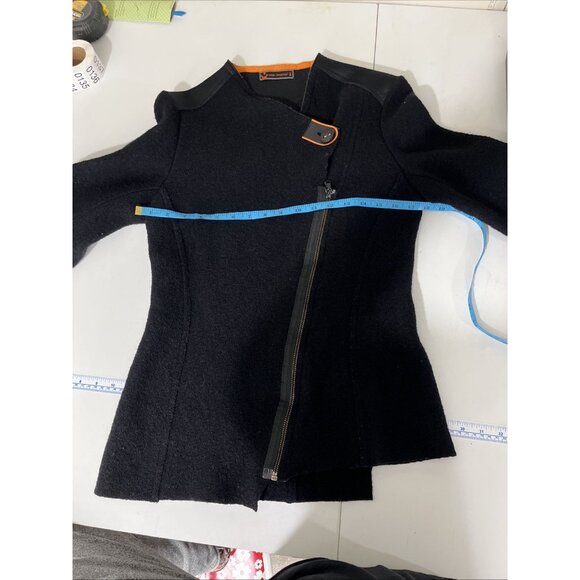 Cop Copine Boiled Wool Black Artsy Asymmetrical Jacket Womens Size XS - Picture 9 of 11